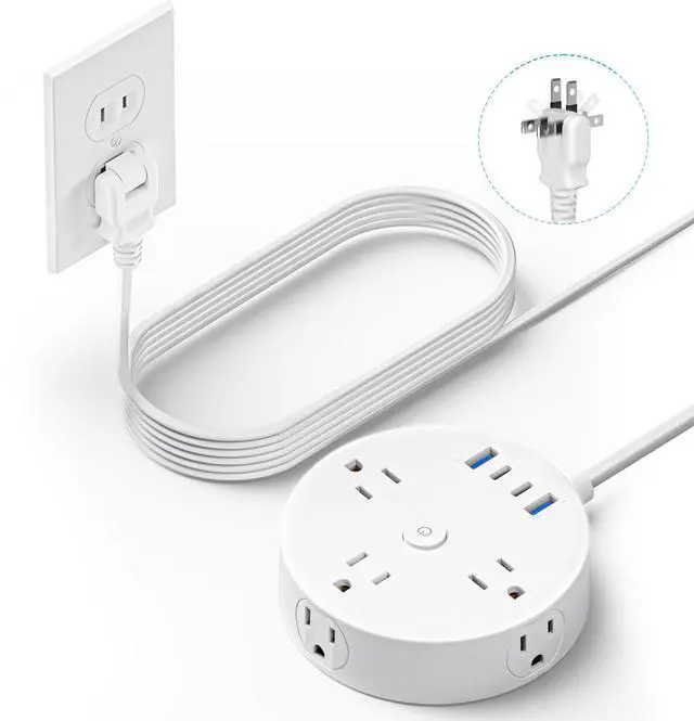Main image of 10FT 2 Prong Power Strip, 2 Prong to 3 Prong Outlet Adapter, Flat Extension Cord, Charging Station with Rotating Plug, 6 Outlets 4 USB(2 USB C), Wall Mount, Ideal for Non-Grounded Outlets