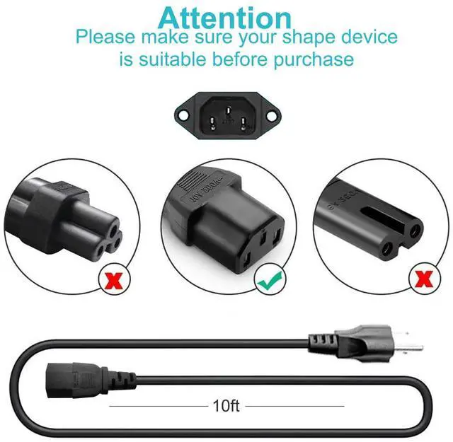 Alt view image 2 of 5 - 10Ft 3 Prong AC Power Cord TV Universal Treadmills Cable for Computer Monitor, Horizon Fitness Treadmills, Superfit, BowFlex, Sole E35 E55 F63 F80,Goplus, Walking Pad Treadmill Charger Replacement