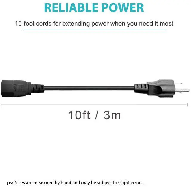 Alt view image 5 of 5 - 10Ft 3 Prong AC Power Cord TV Universal Treadmills Cable for Computer Monitor, Horizon Fitness Treadmills, Superfit, BowFlex, Sole E35 E55 F63 F80,Goplus, Walking Pad Treadmill Charger Replacement
