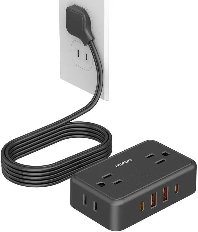 Main image of 2 Prong Power Strip, 2 Prong to 3 Prong Outlet Adapter with 4 AC Outlets & 4 USB(2 USB-C), 6FT Two Prong Surge Protector, 900 Joules, Wall Mount Extension Cord for Non-Grounded Outlet, Black