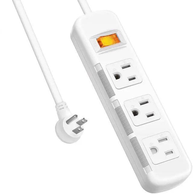 Main image of Power Strip Surge Protector Flat Plug, Extension Cord 6 Feet 3 Prong, 3 Outlets, 300J, 10A/1250W, Overload protection Switch, Plug Strip for Home Office, Child Safety Slide Outlet Covers, SGS Approved