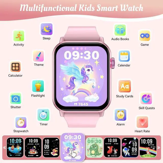 Alt view image 2 of 7 - Smart Watch for Kids, 12 Puzzle Games HD Touch Screen Watches, Step Counter, Heart Rate and Sleep Monitor, Flashlight, 12/24 hr Educational Toys Birthday Gifts for Girls Ages 6-12 (Pink)