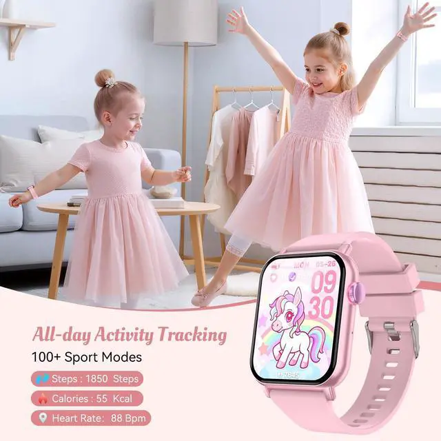 Alt view image 3 of 7 - Smart Watch for Kids, 12 Puzzle Games HD Touch Screen Watches, Step Counter, Heart Rate and Sleep Monitor, Flashlight, 12/24 hr Educational Toys Birthday Gifts for Girls Ages 6-12 (Pink)