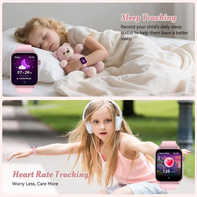Alt view image 4 of 7 - Smart Watch for Kids, 12 Puzzle Games HD Touch Screen Watches, Step Counter, Heart Rate and Sleep Monitor, Flashlight, 12/24 hr Educational Toys Birthday Gifts for Girls Ages 6-12 (Pink)