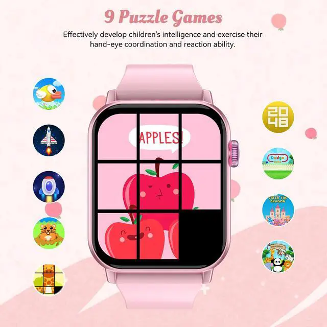 Alt view image 6 of 7 - Smart Watch for Kids, 12 Puzzle Games HD Touch Screen Watches, Step Counter, Heart Rate and Sleep Monitor, Flashlight, 12/24 hr Educational Toys Birthday Gifts for Girls Ages 6-12 (Pink)