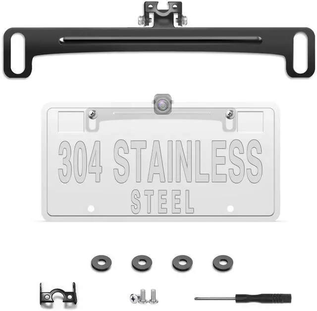Main image of Universal Car Rear View Camera License Plate Bracket, Upgraded Full Stainless Steel Backup Camera Mount, Dash Cam Mirror Accessory, Only Installation Holder