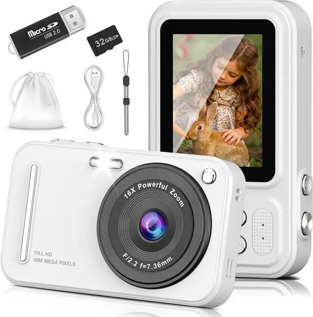 Main image of Digital Camera for Kids, 48MP FHD 1080P Point and Shoot Digital Cameras with 16X Zoom Anti-Shake, Compact Portable Cameras for Photography, for Boys Girls Teens Beginners