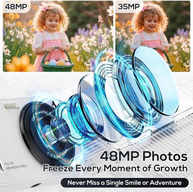 Alt view image 2 of 7 - Digital Camera for Kids, 48MP FHD 1080P Point and Shoot Digital Cameras with 16X Zoom Anti-Shake, Compact Portable Cameras for Photography, for Boys Girls Teens Beginners