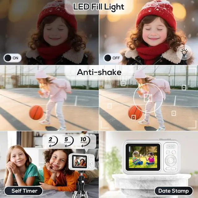 Alt view image 6 of 7 - Digital Camera for Kids, 48MP FHD 1080P Point and Shoot Digital Cameras with 16X Zoom Anti-Shake, Compact Portable Cameras for Photography, for Boys Girls Teens Beginners