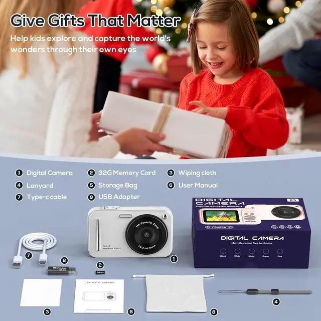 Alt view image 7 of 7 - Digital Camera for Kids, 48MP FHD 1080P Point and Shoot Digital Cameras with 16X Zoom Anti-Shake, Compact Portable Cameras for Photography, for Boys Girls Teens Beginners