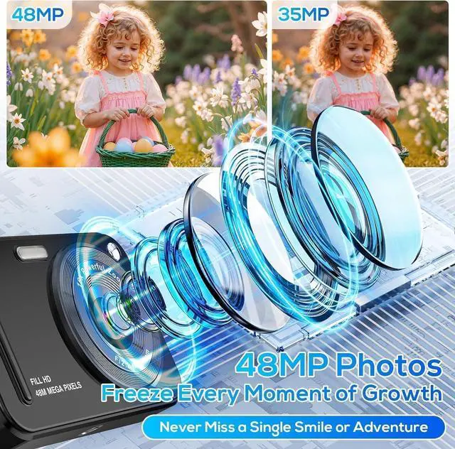 Alt view image 2 of 7 - Digital Camera for Kids, 48MP FHD 1080P Point and Shoot Digital Cameras with 16X Zoom Anti-Shake, Compact Portable Cameras for Photography, for Boys Girls Teens Beginners-Black