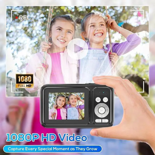 Alt view image 3 of 7 - Digital Camera for Kids, 48MP FHD 1080P Point and Shoot Digital Cameras with 16X Zoom Anti-Shake, Compact Portable Cameras for Photography, for Boys Girls Teens Beginners-Black