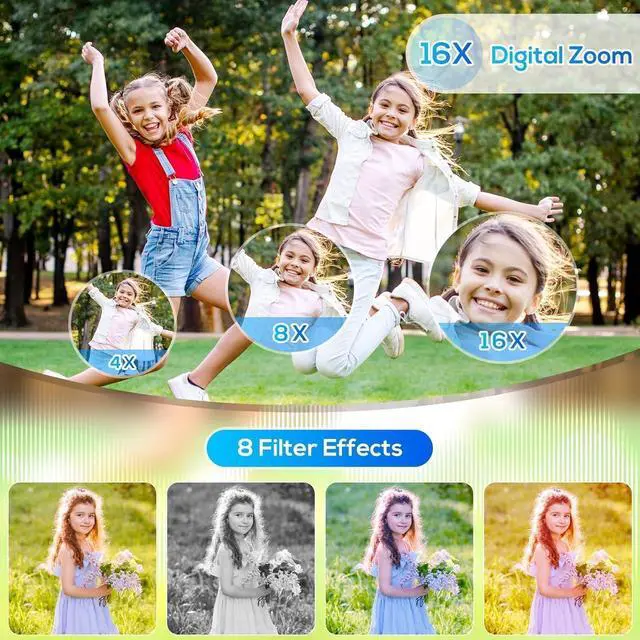 Alt view image 4 of 7 - Digital Camera for Kids, 48MP FHD 1080P Point and Shoot Digital Cameras with 16X Zoom Anti-Shake, Compact Portable Cameras for Photography, for Boys Girls Teens Beginners-Black