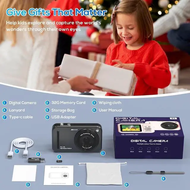 Alt view image 7 of 7 - Digital Camera for Kids, 48MP FHD 1080P Point and Shoot Digital Cameras with 16X Zoom Anti-Shake, Compact Portable Cameras for Photography, for Boys Girls Teens Beginners-Black