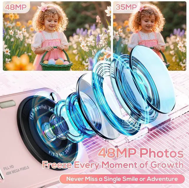 Alt view image 2 of 7 - Digital Camera for Kids, 48MP FHD 1080P Point and Shoot Digital Cameras with 16X Zoom Anti-Shake, Compact Portable Cameras for Photography, Compact Camera for 6 7 8 9 10 Years Old- Toys for Toddler