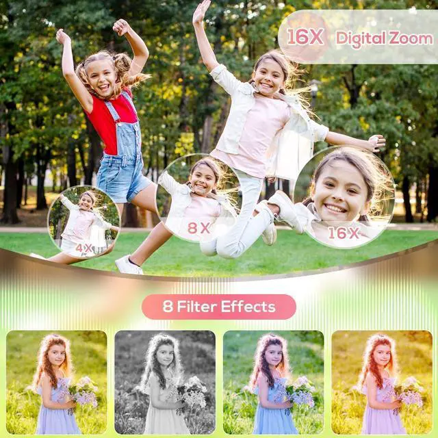Alt view image 4 of 7 - Digital Camera for Kids, 48MP FHD 1080P Point and Shoot Digital Cameras with 16X Zoom Anti-Shake, Compact Portable Cameras for Photography, Compact Camera for 6 7 8 9 10 Years Old- Toys for Toddler