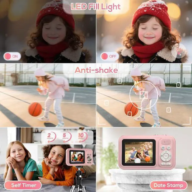 Alt view image 6 of 7 - Digital Camera for Kids, 48MP FHD 1080P Point and Shoot Digital Cameras with 16X Zoom Anti-Shake, Compact Portable Cameras for Photography, Compact Camera for 6 7 8 9 10 Years Old- Toys for Toddler