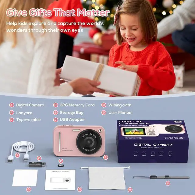 Alt view image 7 of 7 - Digital Camera for Kids, 48MP FHD 1080P Point and Shoot Digital Cameras with 16X Zoom Anti-Shake, Compact Portable Cameras for Photography, Compact Camera for 6 7 8 9 10 Years Old- Toys for Toddler
