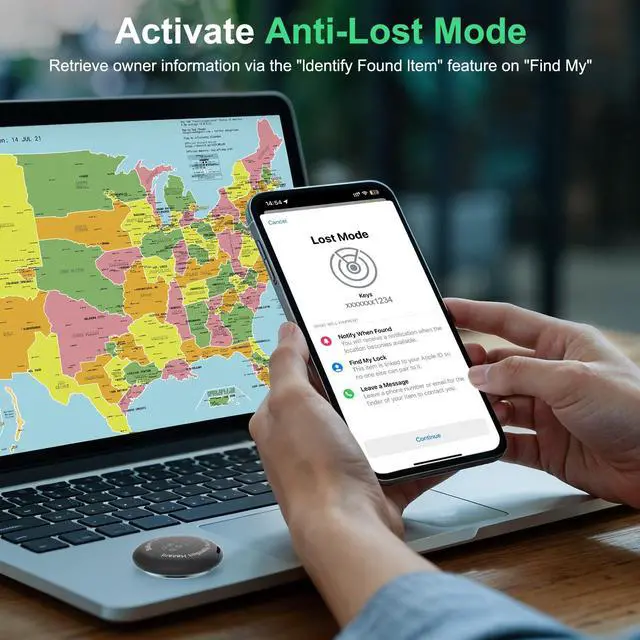 Alt view image 5 of 7 - Air Tracker Tag Works with Apple Find My (iOS Only) Includes Replaceable Battery, Bluetooth Smart Item Locator Key Finder for Keys, Luggage, Wallet, Pet, Car, Bike (Black, 2-Pack)