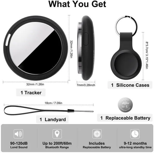 Alt view image 6 of 7 - Air Tracker Tag Works with Apple Find My (iOS Only) Includes Replaceable Battery, Bluetooth Smart Item Locator Key Finder for Keys, Luggage, Wallet, Pet, Car, Bike (Black, 2-Pack)