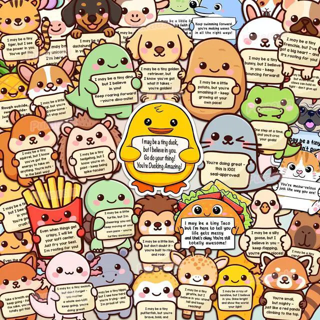 Main image of 100PCS Emotional Support Animal Stickers by Affirmation Sticker Pack for Adults or Kids Cute Inspirational Buddies for Water Bottles, Laptops, Phones, Positive Quote Vinyl
