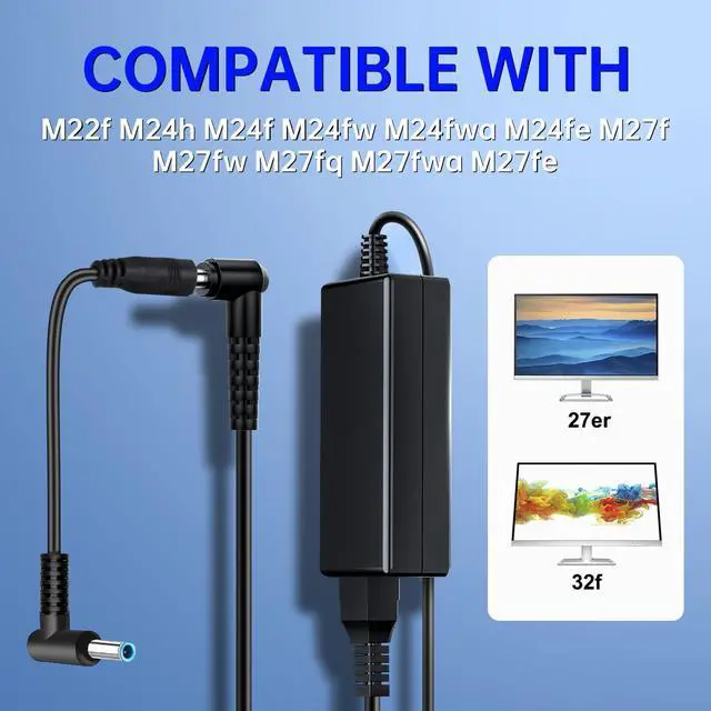 Alt view image 4 of 7 - for HP Monitor Power Cord 27" 25" 23.8" 23" 21.5" 20" 19V Power Supply for HP Monitor 22cwa 24m 23er 23es 27eb 32f vh240a 24ea 27 25vx ADPC1945 IPS LED Backlit Full HD Display