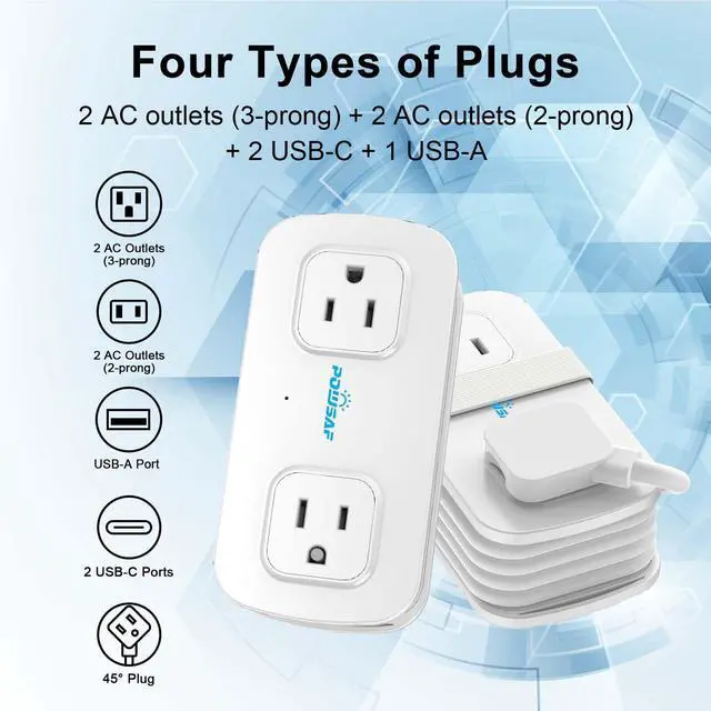 Alt view image 2 of 7 - Cruise Essentials 4-Ft Travel Power Strip with 4 Outlets and 3 USB Ports (2 USB C), Non Surge Protector for Cruise Ship, Travel Essentials, Home Office, ETL Listed, White