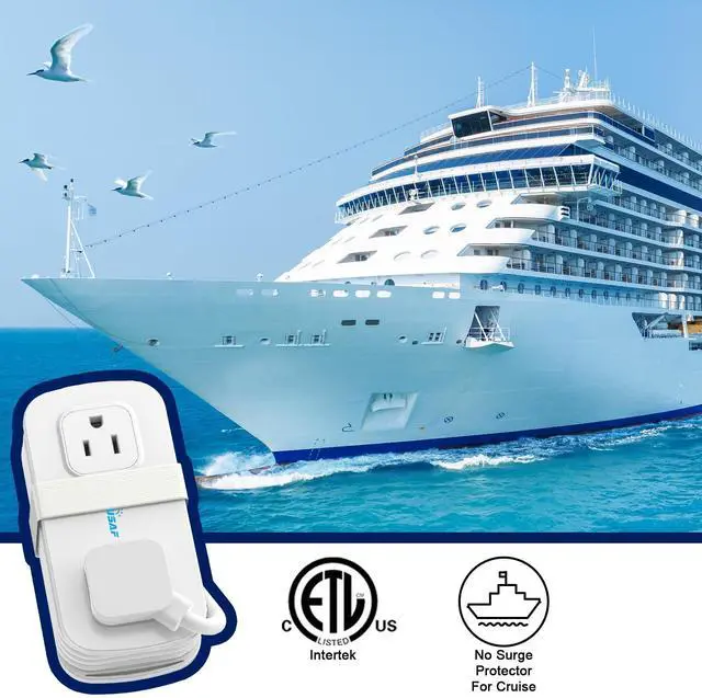 Alt view image 5 of 7 - Cruise Essentials 4-Ft Travel Power Strip with 4 Outlets and 3 USB Ports (2 USB C), Non Surge Protector for Cruise Ship, Travel Essentials, Home Office, ETL Listed, White