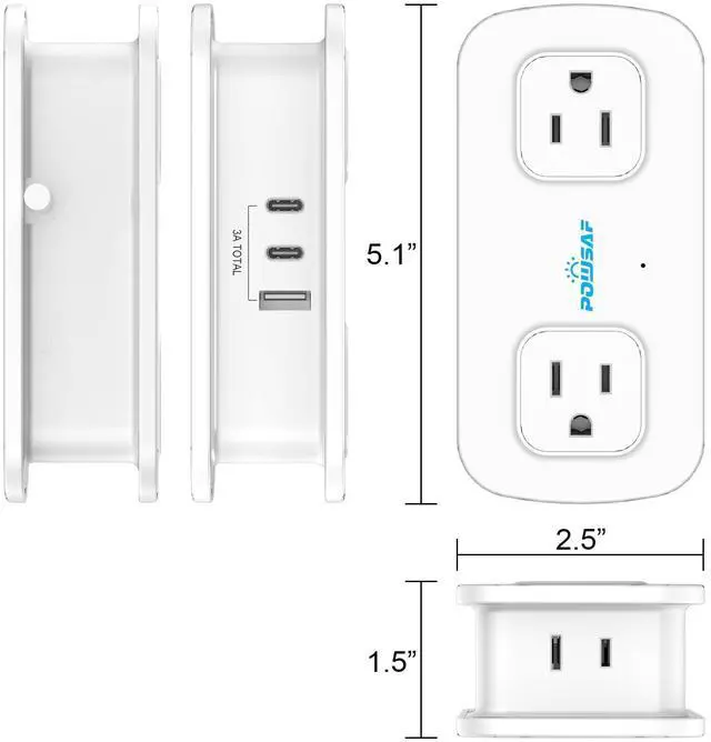 Alt view image 7 of 7 - Cruise Essentials 4-Ft Travel Power Strip with 4 Outlets and 3 USB Ports (2 USB C), Non Surge Protector for Cruise Ship, Travel Essentials, Home Office, ETL Listed, White