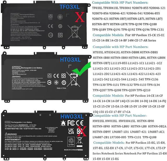 Alt view image 2 of 7 - HT03XL L11119-855 Laptop Battery Replacement for HP Pavilion 15-DA 15-DB 15-DW 15-CS 15-DY 17-BY 17-CA 14-CE 14-CF 14-DF 14-DQ 14-DK Series 15-CS0053CL 15-DA0014DX HSTNN-UB7J HT03041XL