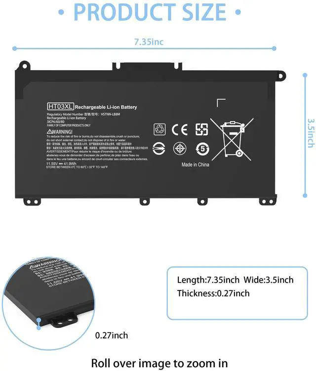 Alt view image 6 of 7 - HT03XL L11119-855 Laptop Battery Replacement for HP Pavilion 15-DA 15-DB 15-DW 15-CS 15-DY 17-BY 17-CA 14-CE 14-CF 14-DF 14-DQ 14-DK Series 15-CS0053CL 15-DA0014DX HSTNN-UB7J HT03041XL