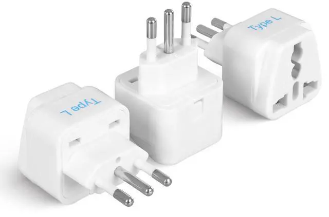 Main image of Italy Power Adapter, Type L plug adapter, Universal Travel Adapter Chile, Italy travel adapter plug perfect for Rome, Lybia, Tunisia, Uruguay, GP-12A - White (3 Pack)