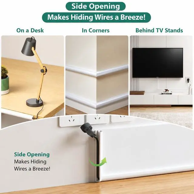 Alt view image 2 of 7 - Cord Hider Raceway Kit, 78 inch Wall Cable Hider for 1-2 Cable, Silicone Material Hiding Wall Mount TV Powers Cords in Home Office, W0.75 H0.5in White