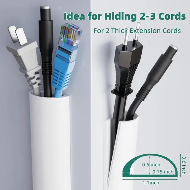 Alt view image 3 of 7 - Cord Hider Raceway Kit, 78 inch Wall Cable Hider for 1-2 Cable, Silicone Material Hiding Wall Mount TV Powers Cords in Home Office, W0.75 H0.5in White