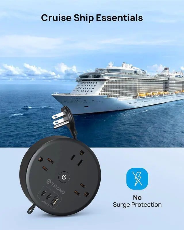 Alt view image 5 of 7 - Retractable Extension Cord Power Strip - Travel Power Strip with 3 AC Outlets 3 USB Ports (2 USB C), Ultra Thin Flat Plug 5ft, Cruise Ship Essentials, for Home Hotel Dorm Room, Black