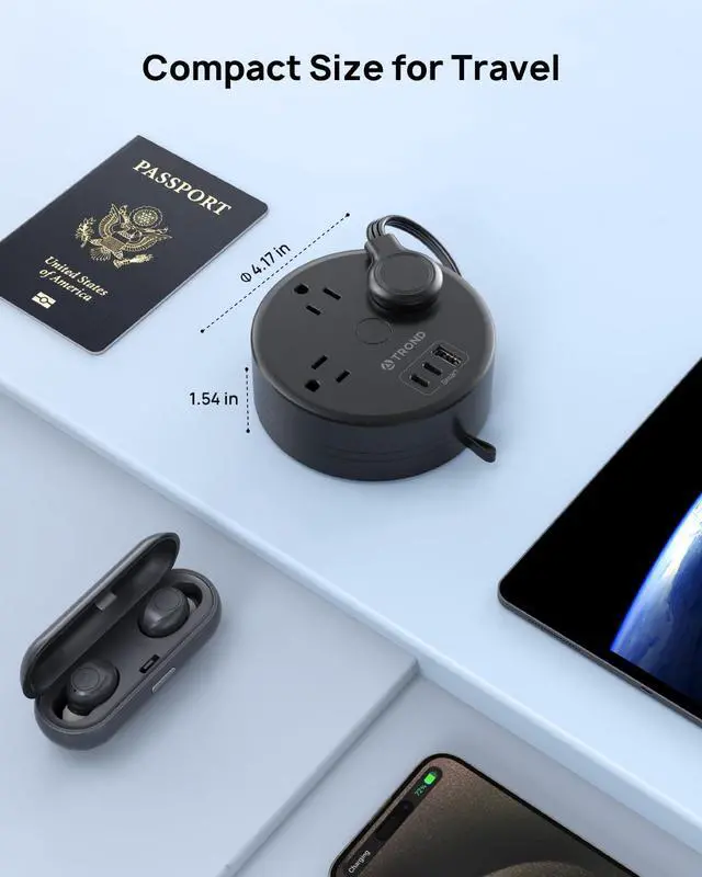 Alt view image 6 of 7 - Retractable Extension Cord Power Strip - Travel Power Strip with 3 AC Outlets 3 USB Ports (2 USB C), Ultra Thin Flat Plug 5ft, Cruise Ship Essentials, for Home Hotel Dorm Room, Black