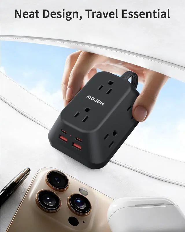Alt view image 3 of 7 - Surge Protector Power Strip, 6FT Flat Plug Extension Cord with 6 Outlets and 4 USB Ports (2 USB-C), 3-Sided Multi Outlet Extender, 1050J Charging Station for Home Office Dorm, Black