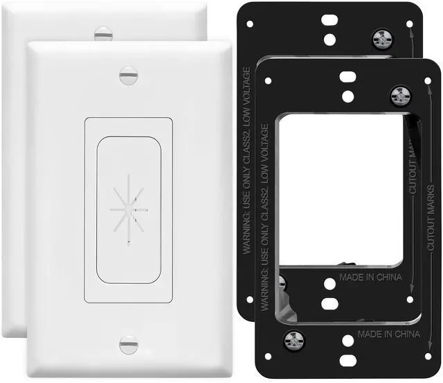 Main image of Flexible Rubber Wall Grommet Insert with Decorator Wall Plate & Mounting Bracket, Pass Through Plate for Low-Voltage Cables, Mid-Size 1-Gang 4.88" x 3.11", TG8901MB-2PCS, White, 2 Pack