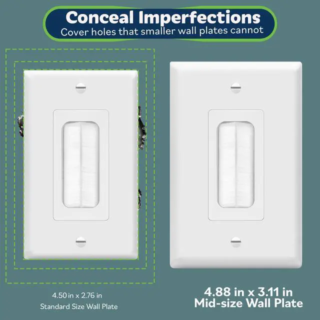 Alt view image 3 of 7 - Flexible Rubber Wall Grommet Insert with Decorator Wall Plate & Mounting Bracket, Pass Through Plate for Low-Voltage Cables, Mid-Size 1-Gang 4.88" x 3.11", TG8901MB-2PCS, White, 2 Pack