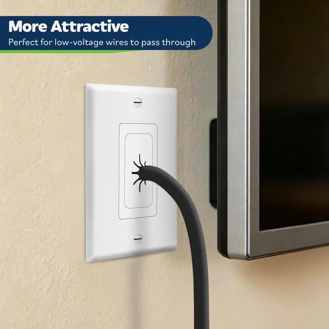 Alt view image 4 of 7 - Flexible Rubber Wall Grommet Insert with Decorator Wall Plate & Mounting Bracket, Pass Through Plate for Low-Voltage Cables, Mid-Size 1-Gang 4.88" x 3.11", TG8901MB-2PCS, White, 2 Pack