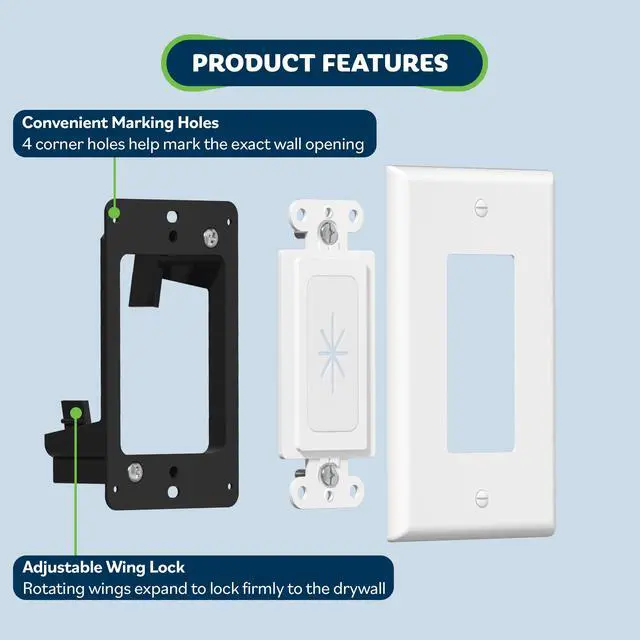 Alt view image 7 of 7 - Flexible Rubber Wall Grommet Insert with Decorator Wall Plate & Mounting Bracket, Pass Through Plate for Low-Voltage Cables, Mid-Size 1-Gang 4.88" x 3.11", TG8901MB-2PCS, White, 2 Pack