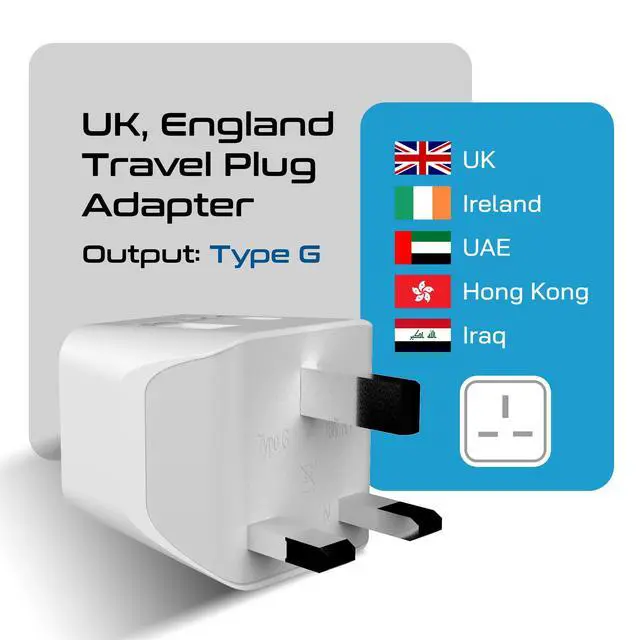 Alt view image 3 of 7 - UK adapters for Travel to London, Hong Kong, Ireland - Dual USB-A & USA Input - Type G Adapter Grounded - Ideal for Phone, Laptop, Cameras