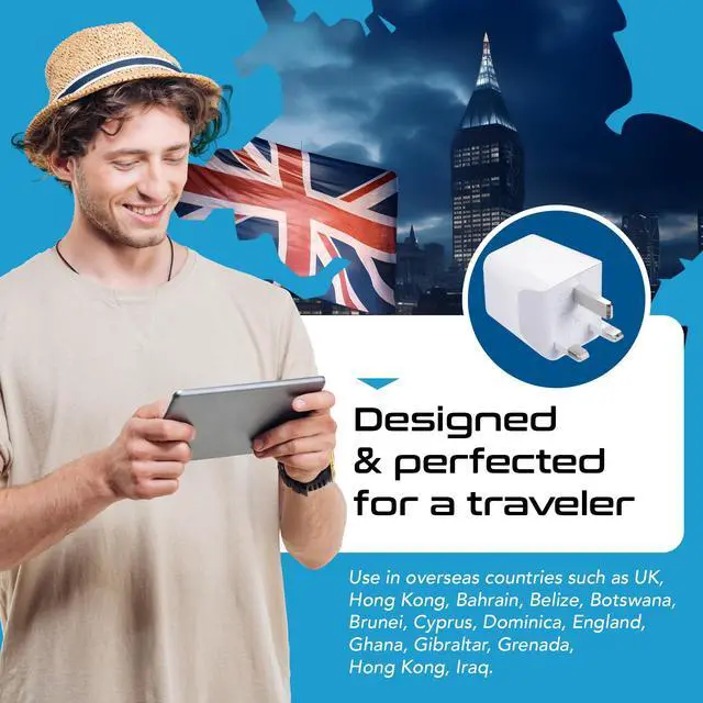 Alt view image 5 of 7 - UK adapters for Travel to London, Hong Kong, Ireland - Dual USB-A & USA Input - Type G Adapter Grounded - Ideal for Phone, Laptop, Cameras