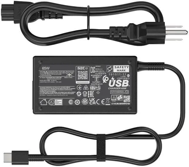 Main image of 65W USB C Laptop Charger Compatible with HP EliteBook x360 1040 630 745 835 840 G9 845 860 G10 Elite x2 1012 G2 G4 G8 ProBook 440 450 455 460 Envy x360 17 Spectre - Type-C 20V 3.25A P/N: L65505-002