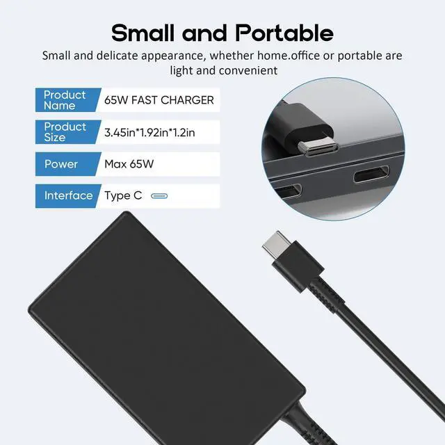 Alt view image 4 of 7 - 65W USB C Laptop Charger Compatible with HP EliteBook x360 1040 630 745 835 840 G9 845 860 G10 Elite x2 1012 G2 G4 G8 ProBook 440 450 455 460 Envy x360 17 Spectre - Type-C 20V 3.25A P/N: L65505-002