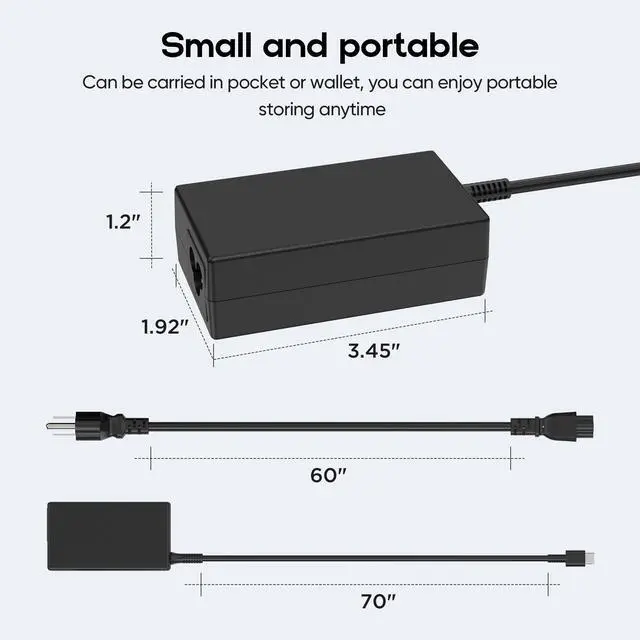 Alt view image 7 of 7 - 65W USB C Laptop Charger Compatible with HP EliteBook x360 1040 630 745 835 840 G9 845 860 G10 Elite x2 1012 G2 G4 G8 ProBook 440 450 455 460 Envy x360 17 Spectre - Type-C 20V 3.25A P/N: L65505-002