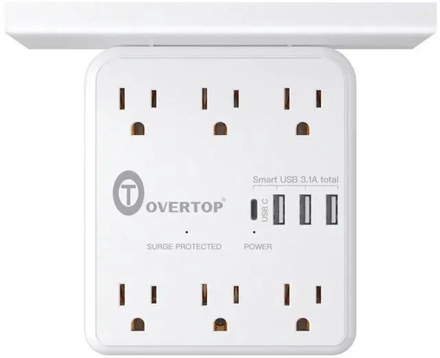 Main image of Power Charger with Shelf, Wall Outlet Extender Surge Protector with 6 AC Outlets, 4 USB Ports(1 USB C) Plug Expander Charger Shelf with Storage for Home, Dorm