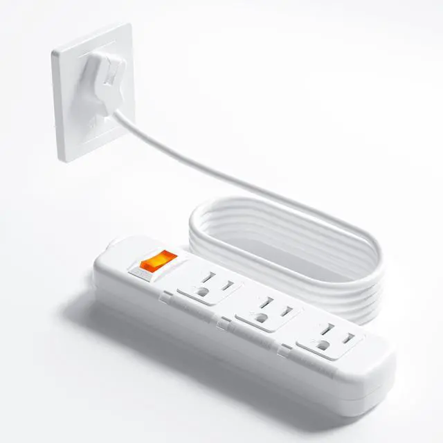 Main image of Flat Plug Power Strip Surge Protector 3 Outlets, Extension Cord 3 ft 3 Prong, 300J, 10A/1250W, Overload Protection Switch, Plug Strip for Home Office, Child Safety Slide Outlet Covers, SGS Approved