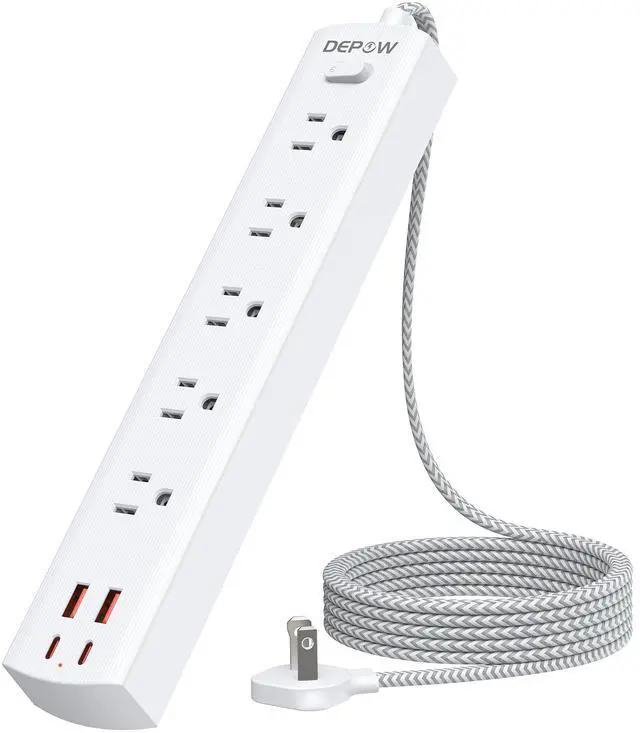 Main image of 2 Prong Power Strip, 2 to 3 Prong Outlet Adapter with 5 AC & 4 USB Ports (2 USB C), 5FT Braided Cord, 1700J Two Prong Surge Protector, Wall Mountable, Ideal for Old House Non-Grounded Outlets