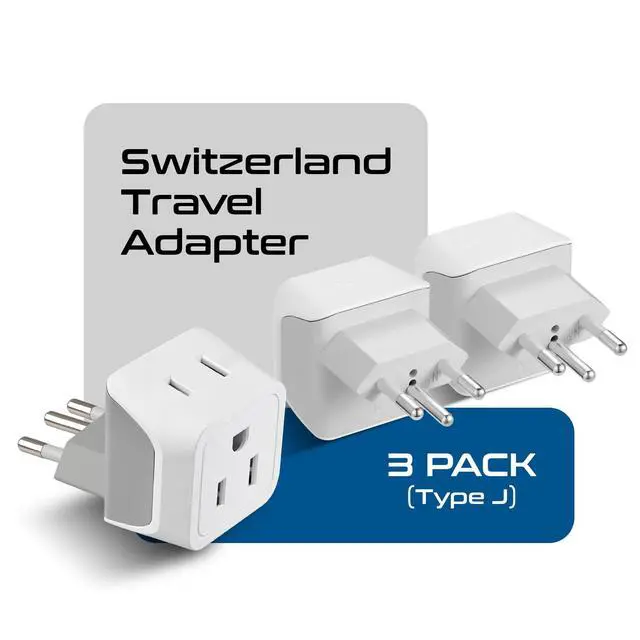 Alt view image 6 of 7 - Switzerland Travel Adapter Plug with Dual USA Input - Power - Type J (3 Pack) - Ultra Compact - Safe Grounded Perfect for Cell Phones, Laptops, Camera Chargers and More (CT-11A)